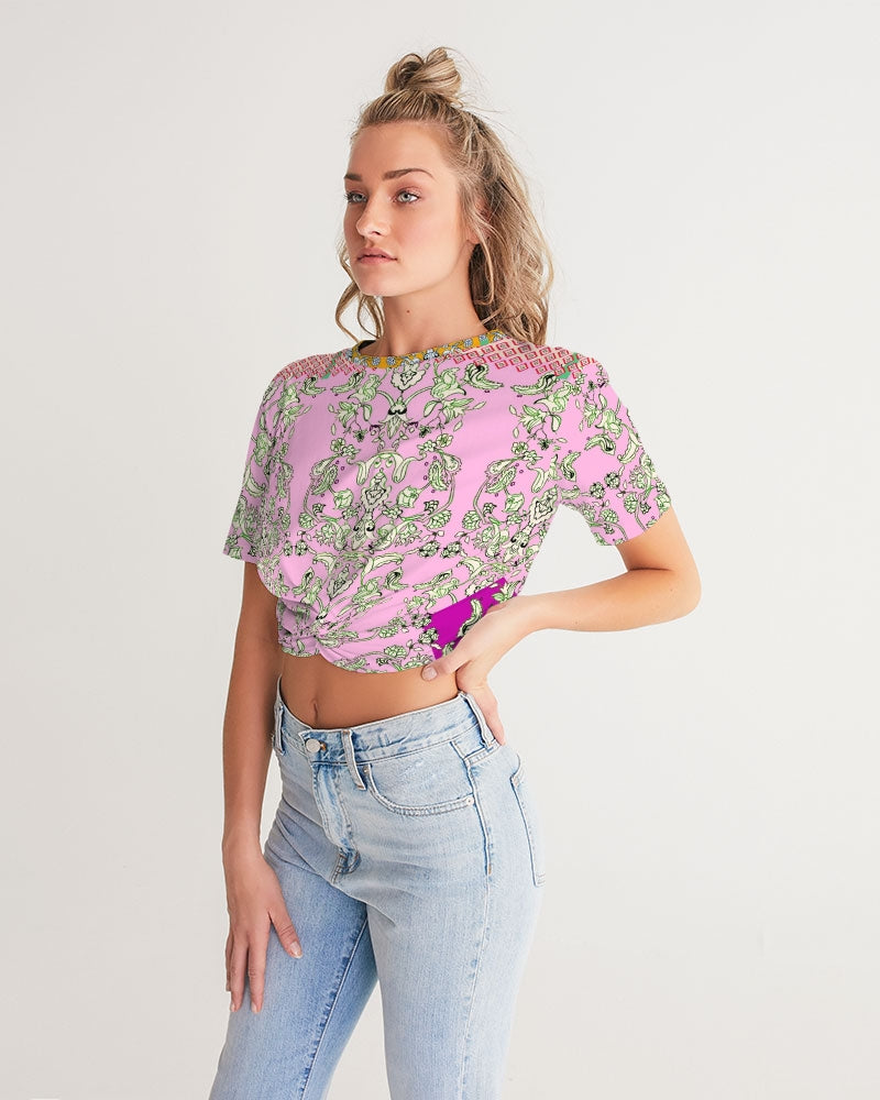 MIRACULOUS FLOWERS -PINK || Women's Twist-Front Cropped Tee