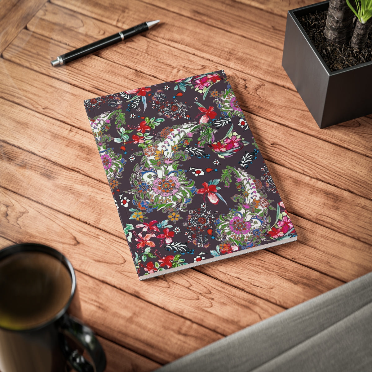BLACK PASLEY FLOWERS, ISFAHAN | Softcover Notebook, A5 |