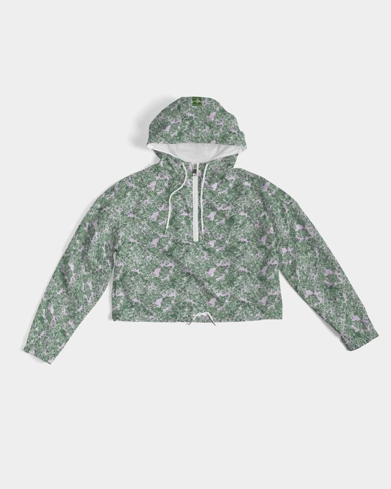 GREEN LEAFS TEXTURE Women's Cropped Windbreaker