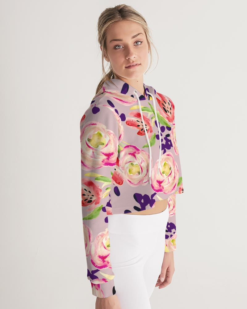 Tulip Floral Women's Cropped Hoodie - Soft Activewear