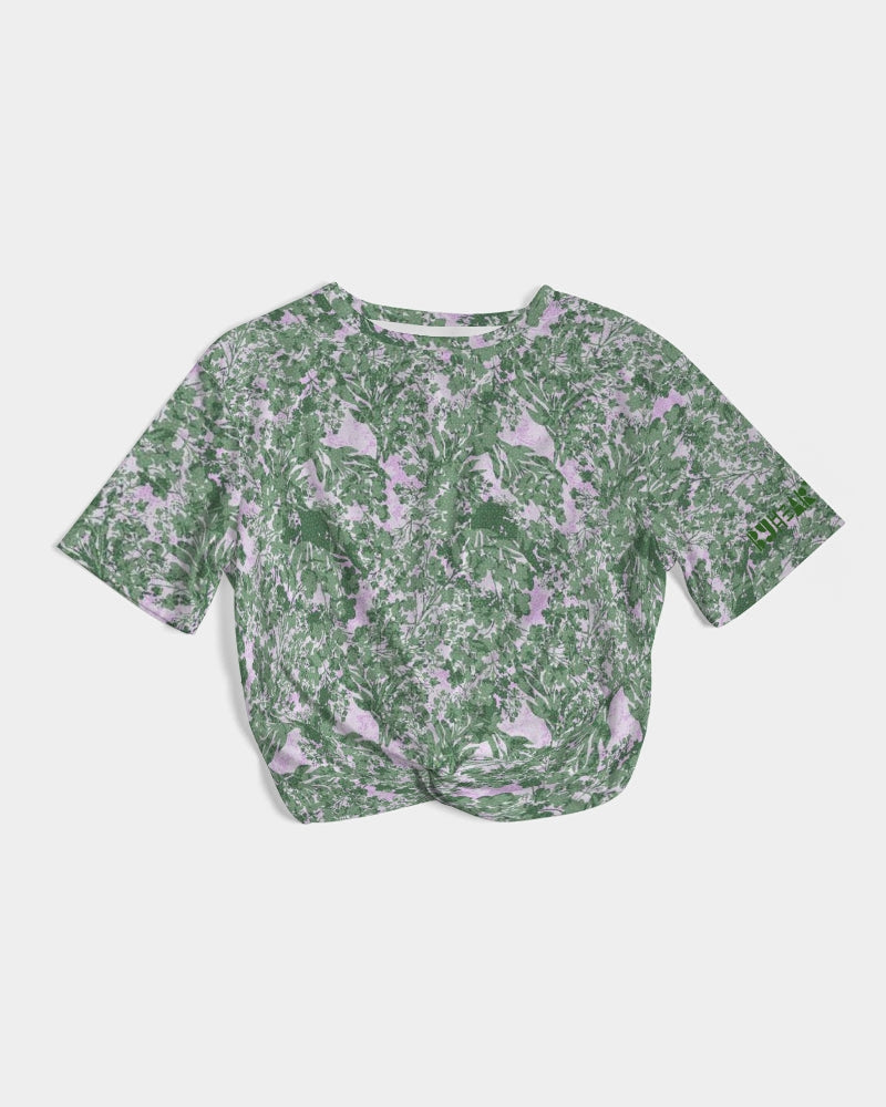 GREEN LEAFS TEXTURE Women's Twist-Front Cropped Tee