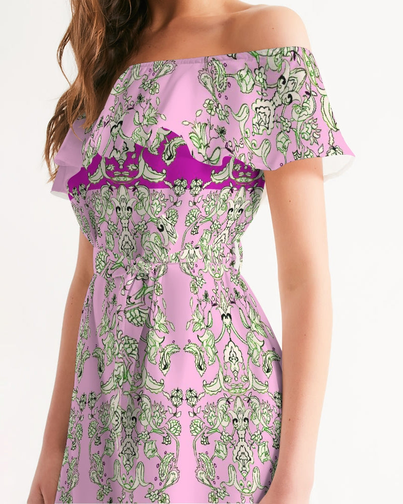 MIRACULOUS FLOWERS -PINK || Women's Off-Shoulder Dress