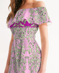 MIRACULOUS FLOWERS -PINK || Women's Off-Shoulder Dress