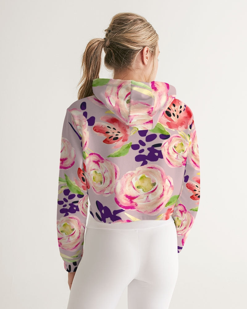 Tulip Floral Women's Cropped Hoodie - Soft Activewear