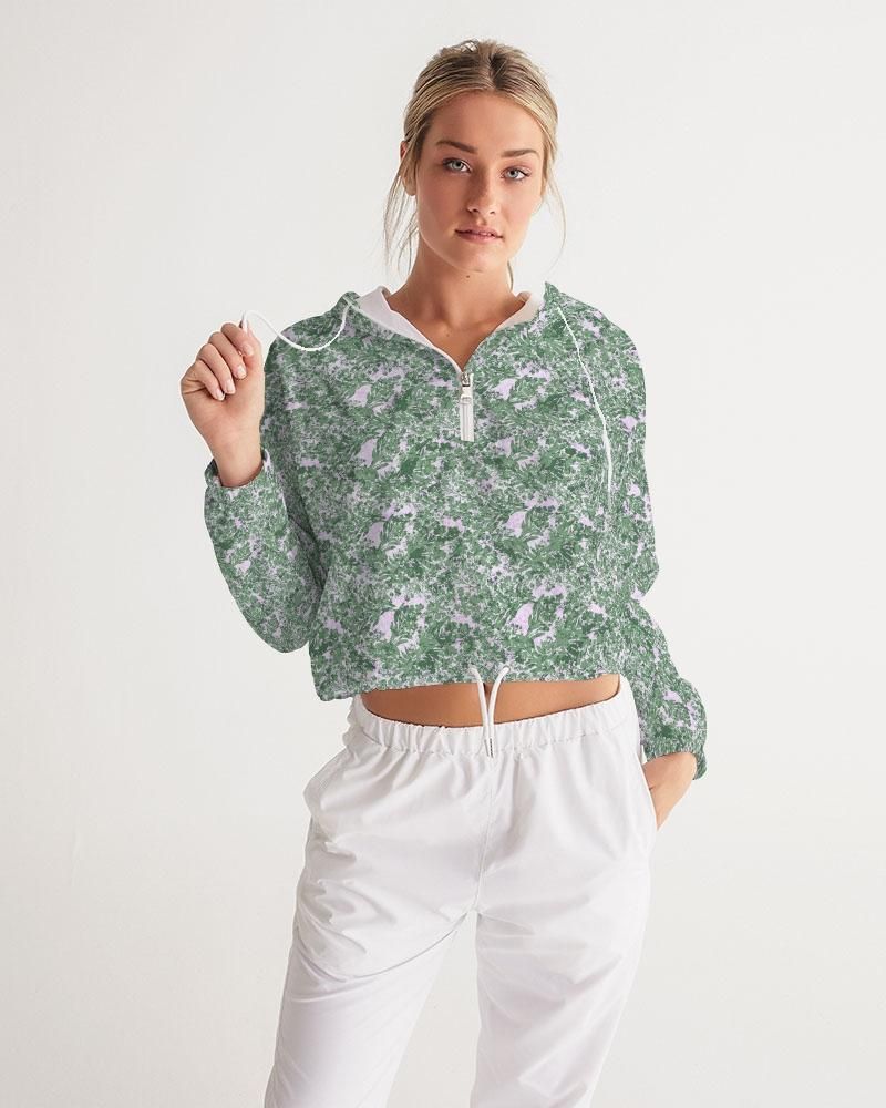 GREEN LEAFS TEXTURE Women's Cropped Windbreaker
