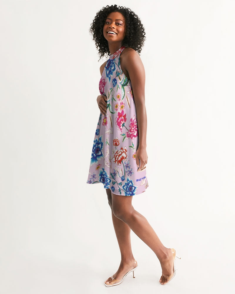 Women's Halter Dress || AMORE Purple Blooms