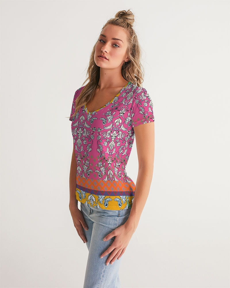 MIRACULOUS FLOWERS -PINK || Women's V-Neck Tee