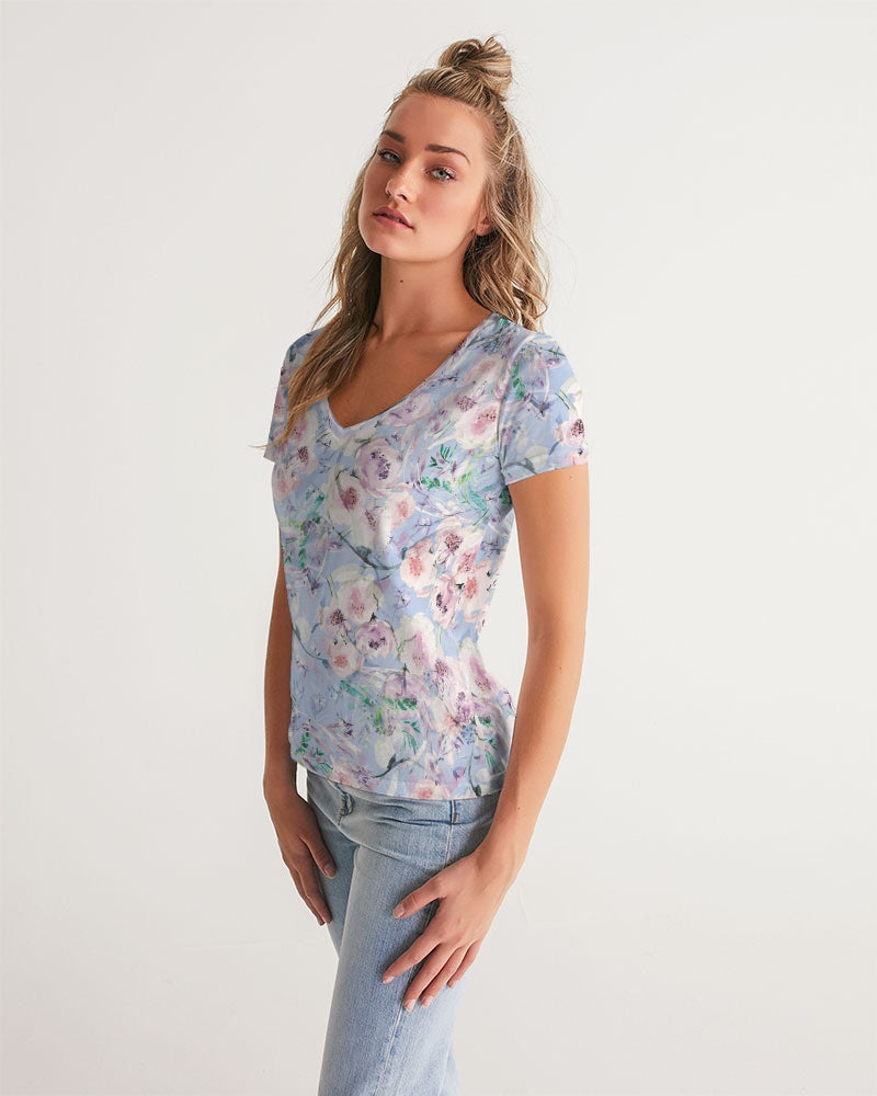 LOVE OF ORIENT FLOWERS - PURPEL Women's V-Neck Tee