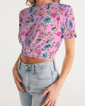 AMORE PINK Women's Twist-Front Cropped Tee