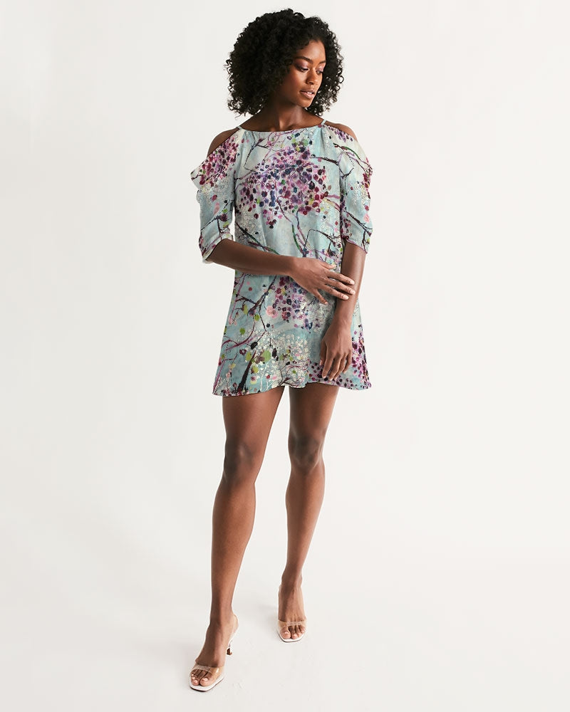 SHADOWS OF PARADISE Women's Open Shoulder A-Line Dress