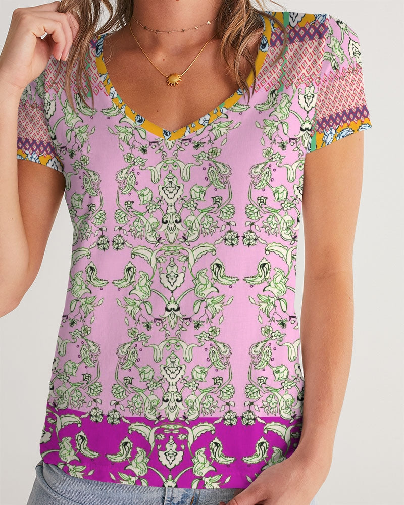 FLORAL  MIRACULOUS  WORLD - dress-pink1 Women's V-Neck Tee