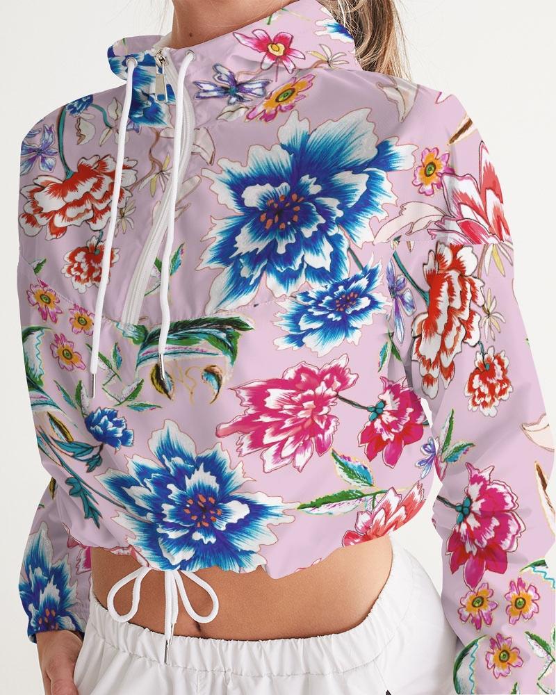 AMORE WHITE BLOMS Women's Cropped Windbreaker