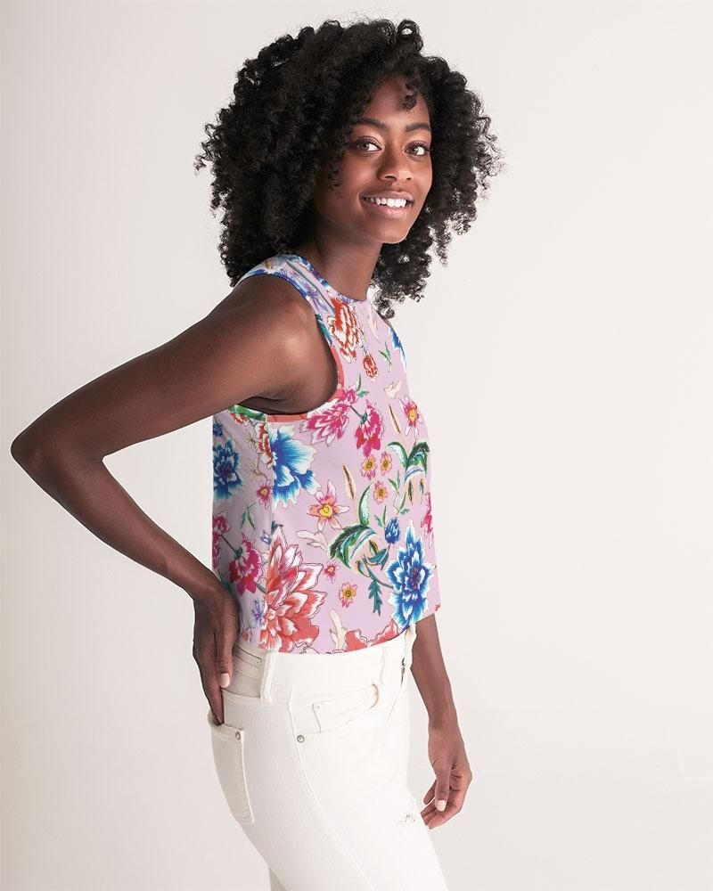 Women's Cropped Tank ||  AMORE Purple Bloom