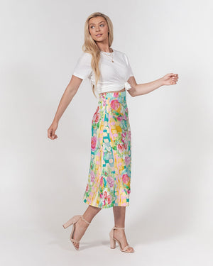 RETRO ROSES Women's A-Line Midi Skirt