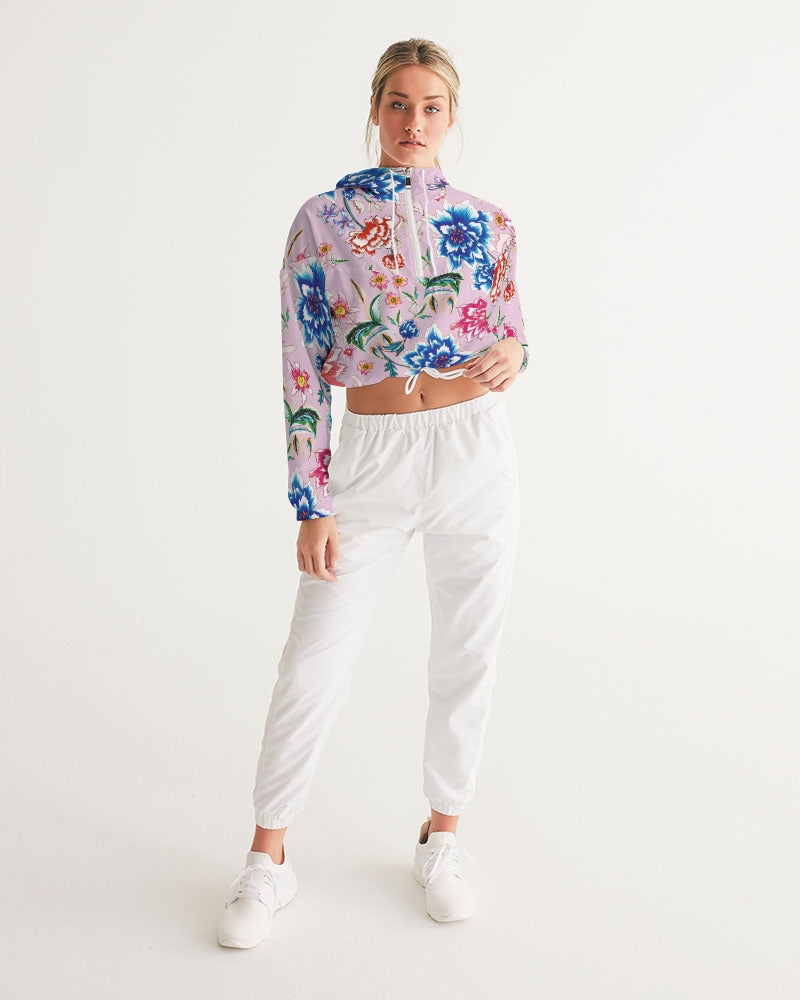AMORE WHITE BLOMS Women's Cropped Windbreaker