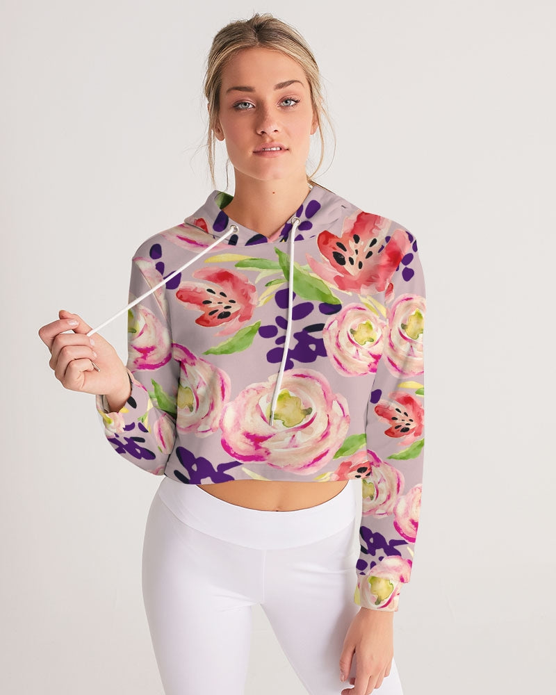 Tulip Floral Women's Cropped Hoodie - Soft Activewear
