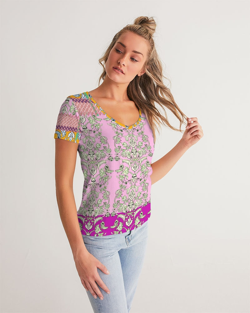 FLORAL  MIRACULOUS  WORLD - dress-pink1 Women's V-Neck Tee