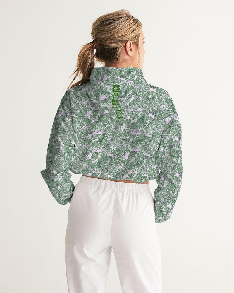 GREEN LEAFS TEXTURE Women's Cropped Windbreaker