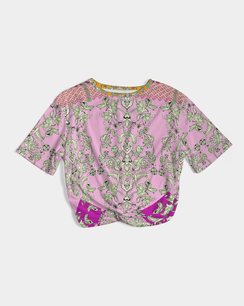 MIRACULOUS FLOWERS -PINK || Women's Twist-Front Cropped Tee
