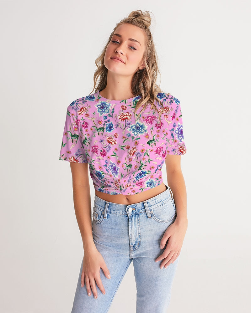 AMORE PINK Women's Twist-Front Cropped Tee