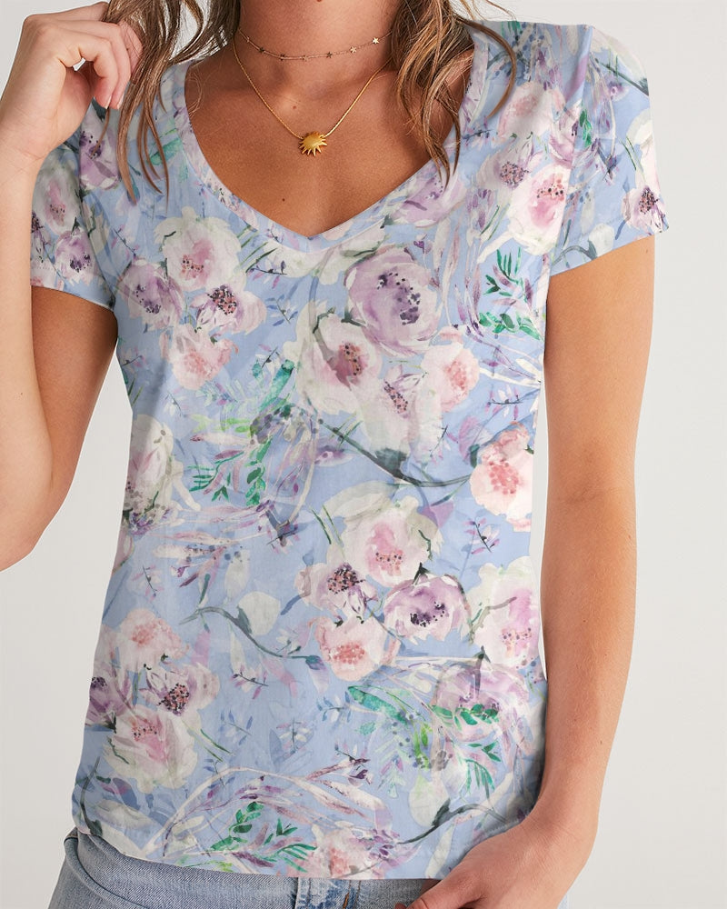 LOVE OF ORIENT FLOWERS - PURPEL Women's V-Neck Tee