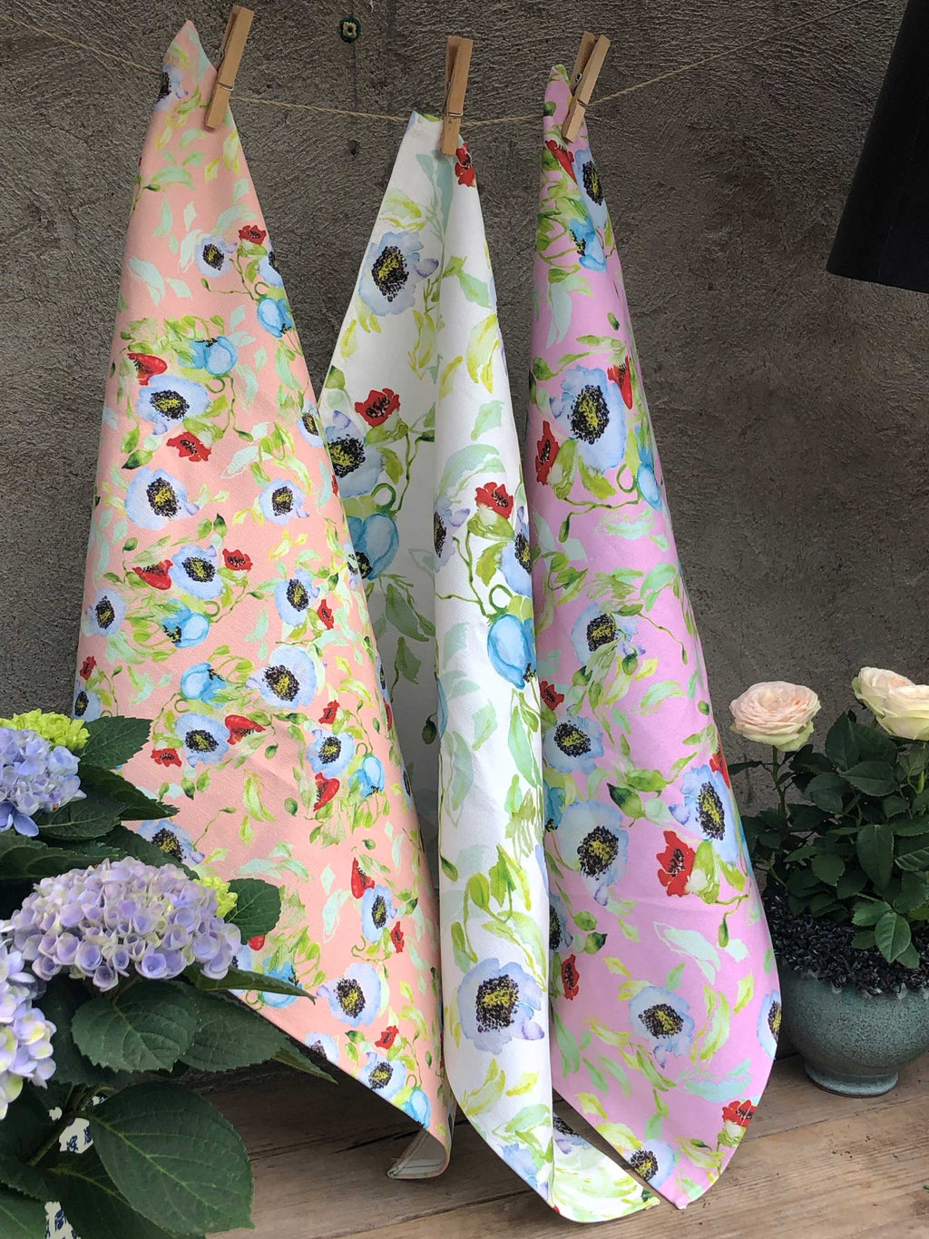 BLUE POPPY FLOWERS  | Organic Dish towel | 